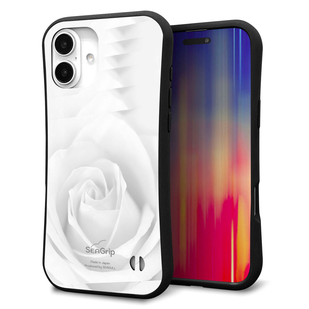 iPhone16 Plus スマホケース 「SEA Grip」 グリップケース Sライン 【402 ホワイトRose】 UV印刷