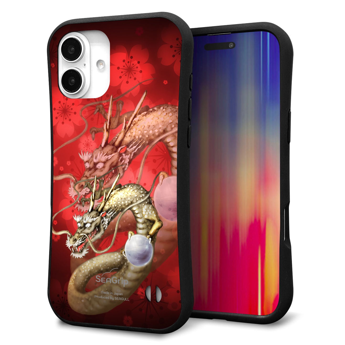 iPhone16 Plus スマホケース 「SEA Grip」 グリップケース Sライン 【1004 桜と龍】 UV印刷