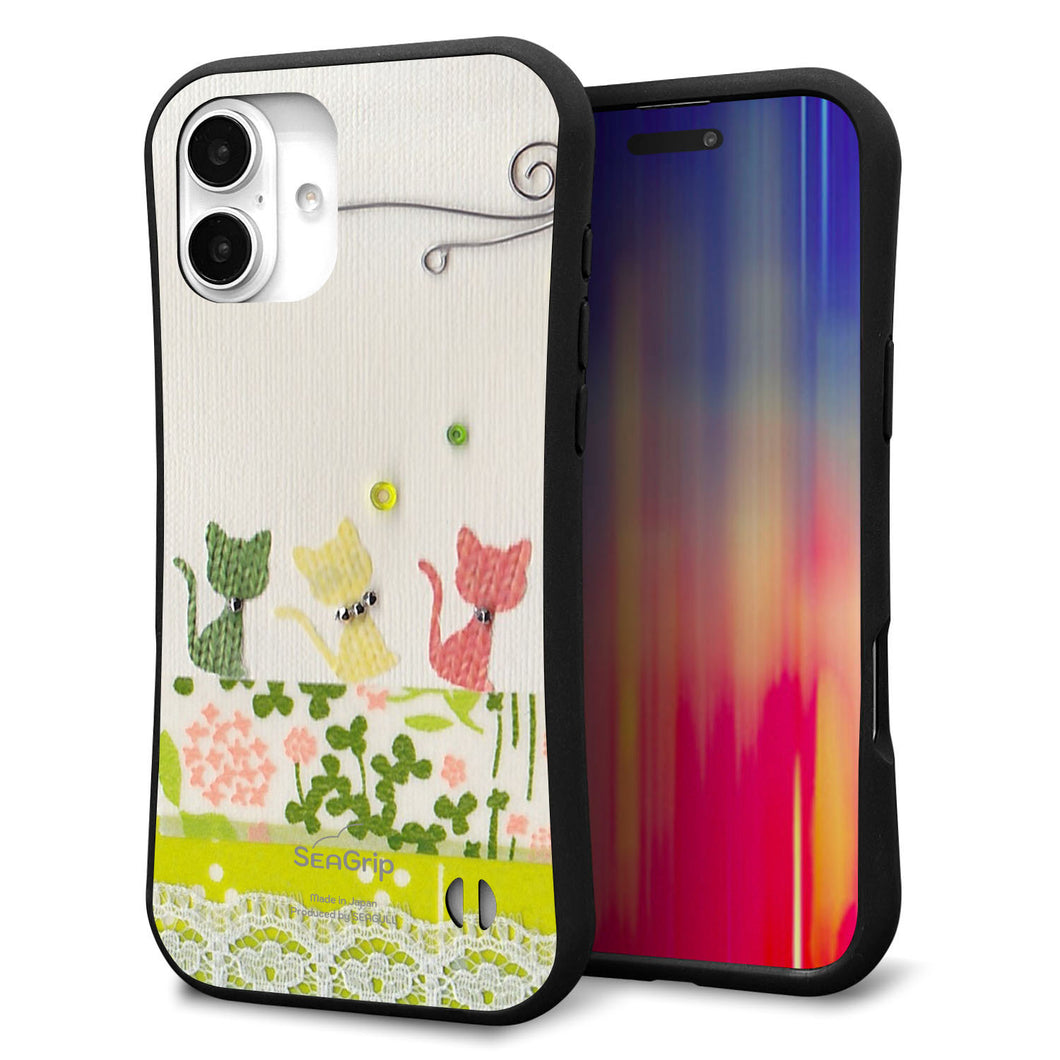 iPhone16 Plus スマホケース 「SEA Grip」 グリップケース Sライン 【1106 クラフト写真 ネコ (ワイヤー2)】 UV印刷