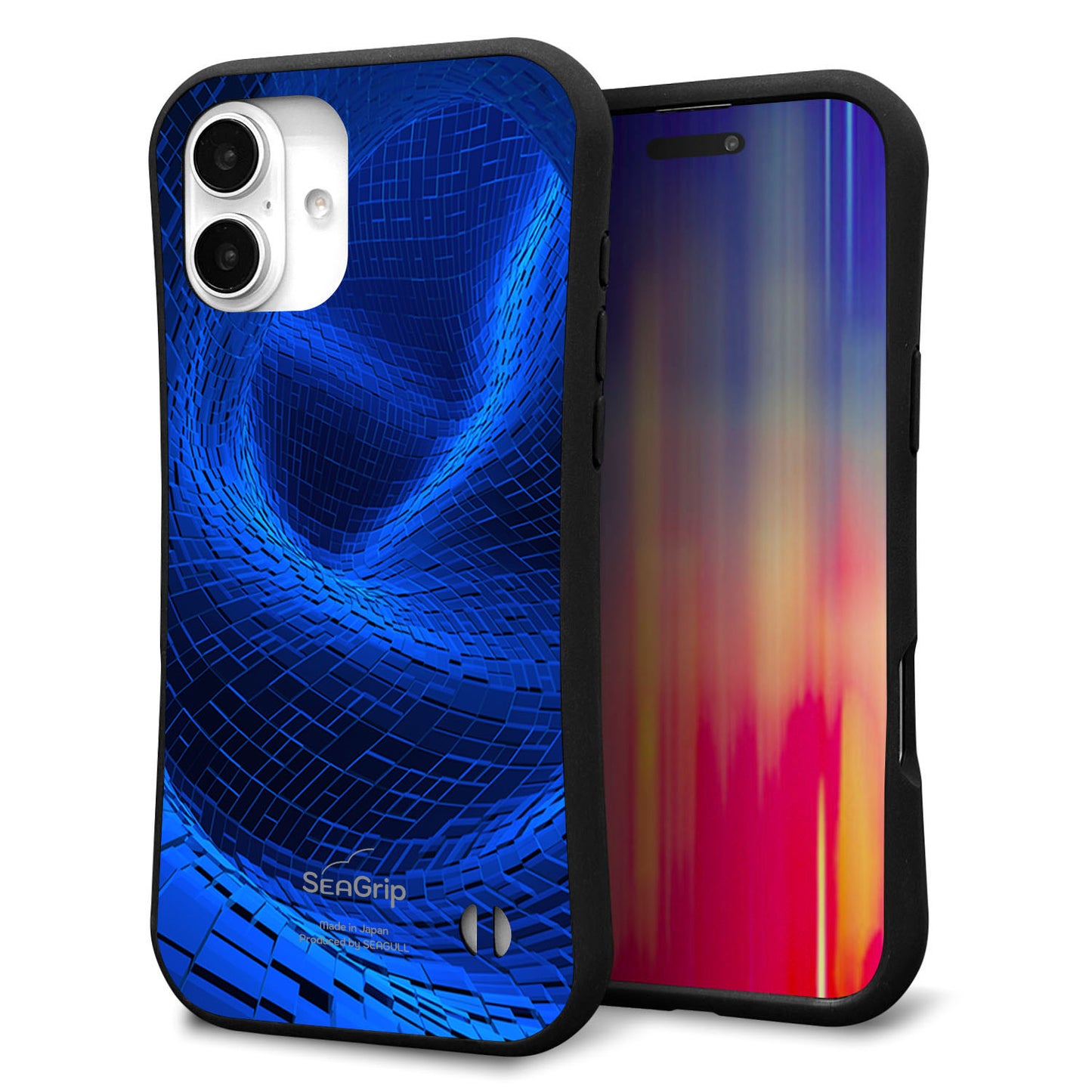 iPhone16 Plus スマホケース 「SEA Grip」 グリップケース Sライン 【1302 ワープブルー】 UV印刷