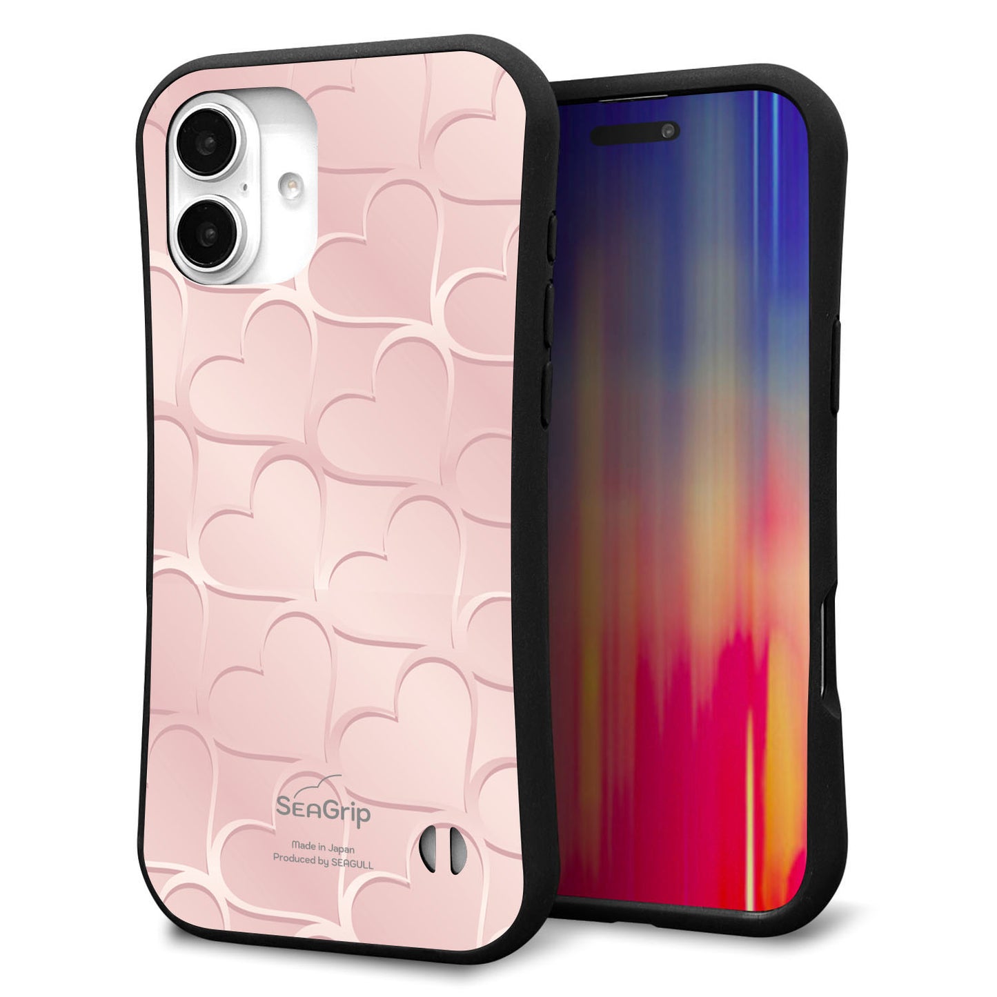 iPhone16 Plus スマホケース 「SEA Grip」 グリップケース Sライン 【1340 かくれハート(ローズピンク)】 UV印刷