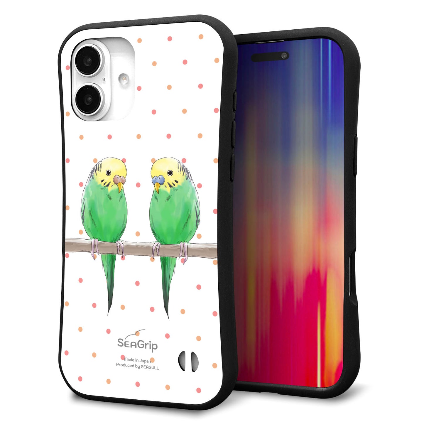 iPhone16 Plus スマホケース 「SEA Grip」 グリップケース Sライン 【HA271 インコグリーン ドット】 UV印刷