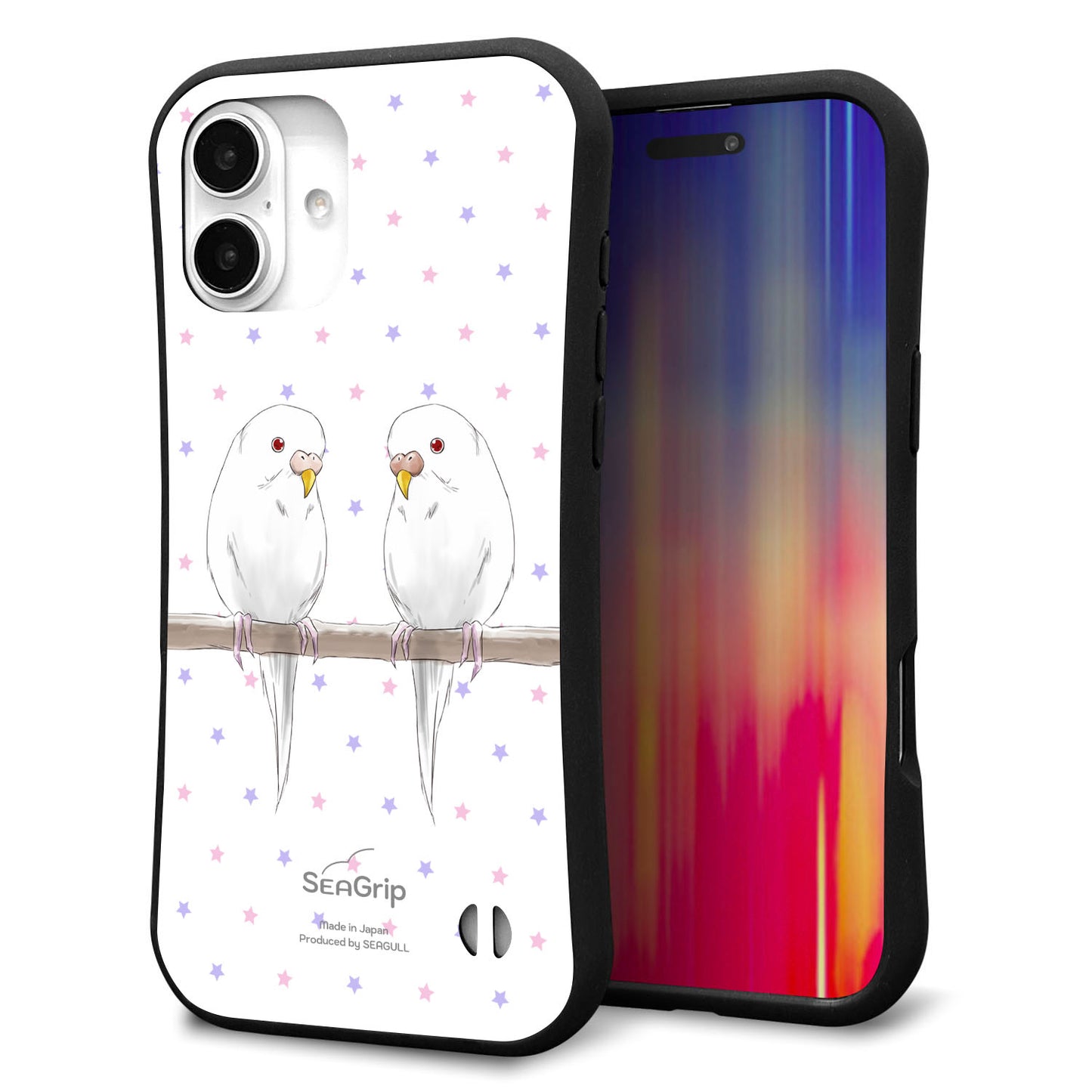 iPhone16 Plus スマホケース 「SEA Grip」 グリップケース Sライン 【HA273 インコイノ スター】 UV印刷
