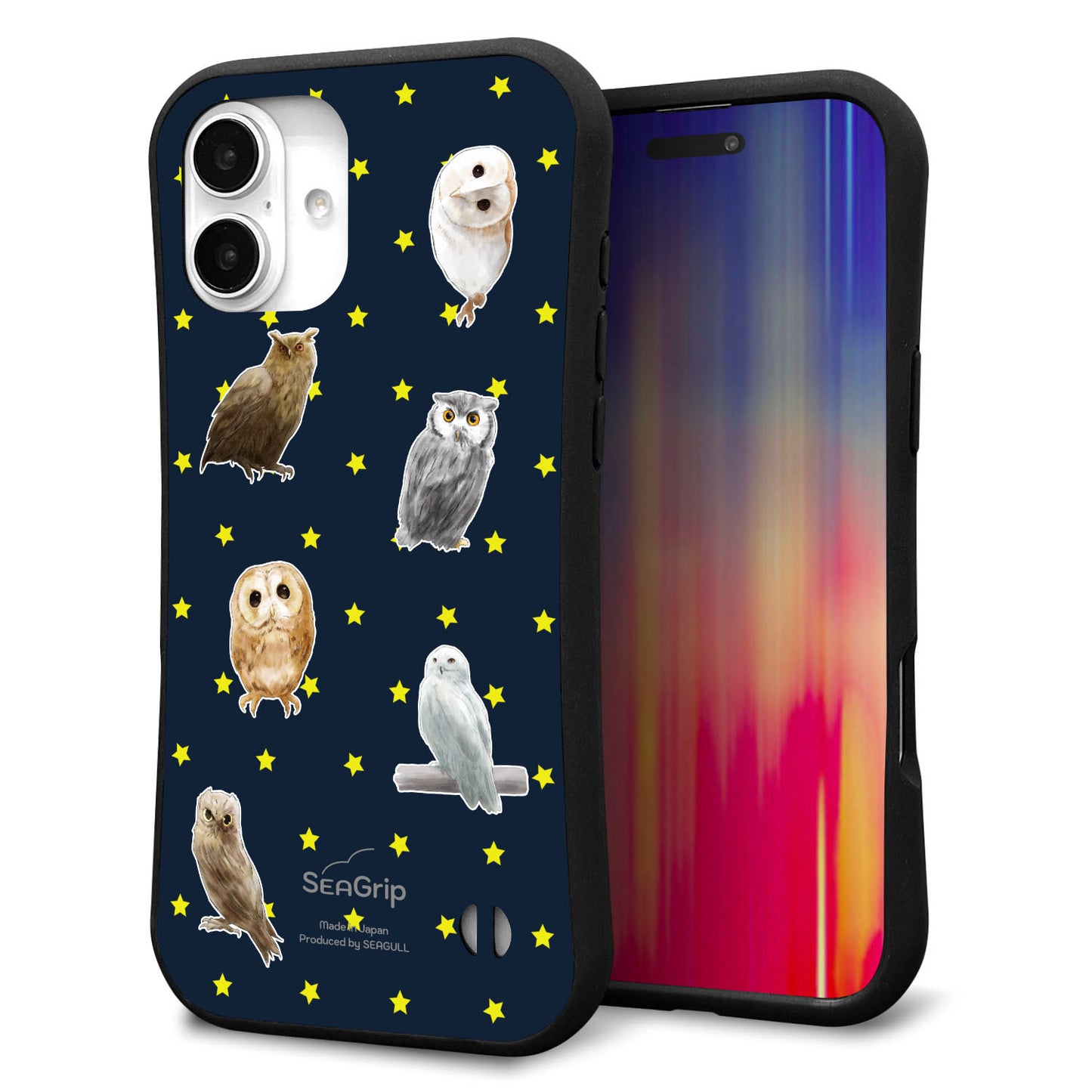 iPhone16 Plus スマホケース 「SEA Grip」 グリップケース Sライン 【HA276 フクロウいろいろ】 UV印刷