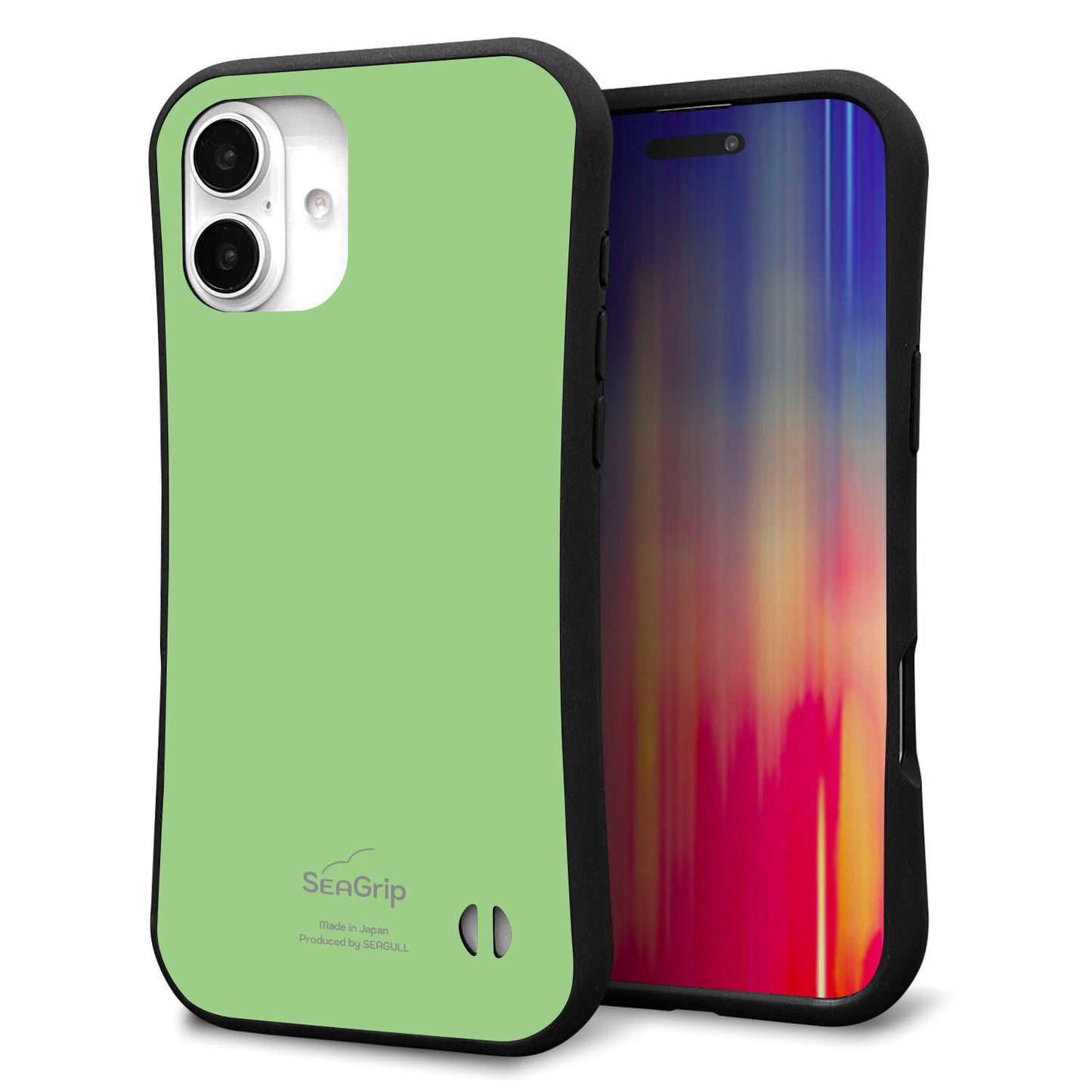 iPhone16 Plus スマホケース 「SEA Grip」 グリップケース Sライン 【KM898 パステルカラー(パステルグリーン)】 UV印刷