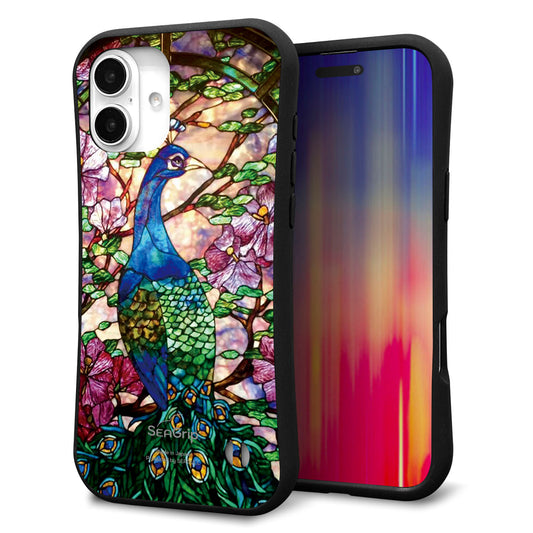 iPhone16 Plus スマホケース 「SEA Grip」 グリップケース Sライン 【MA996 ステンドグラス クジャク】 UV印刷