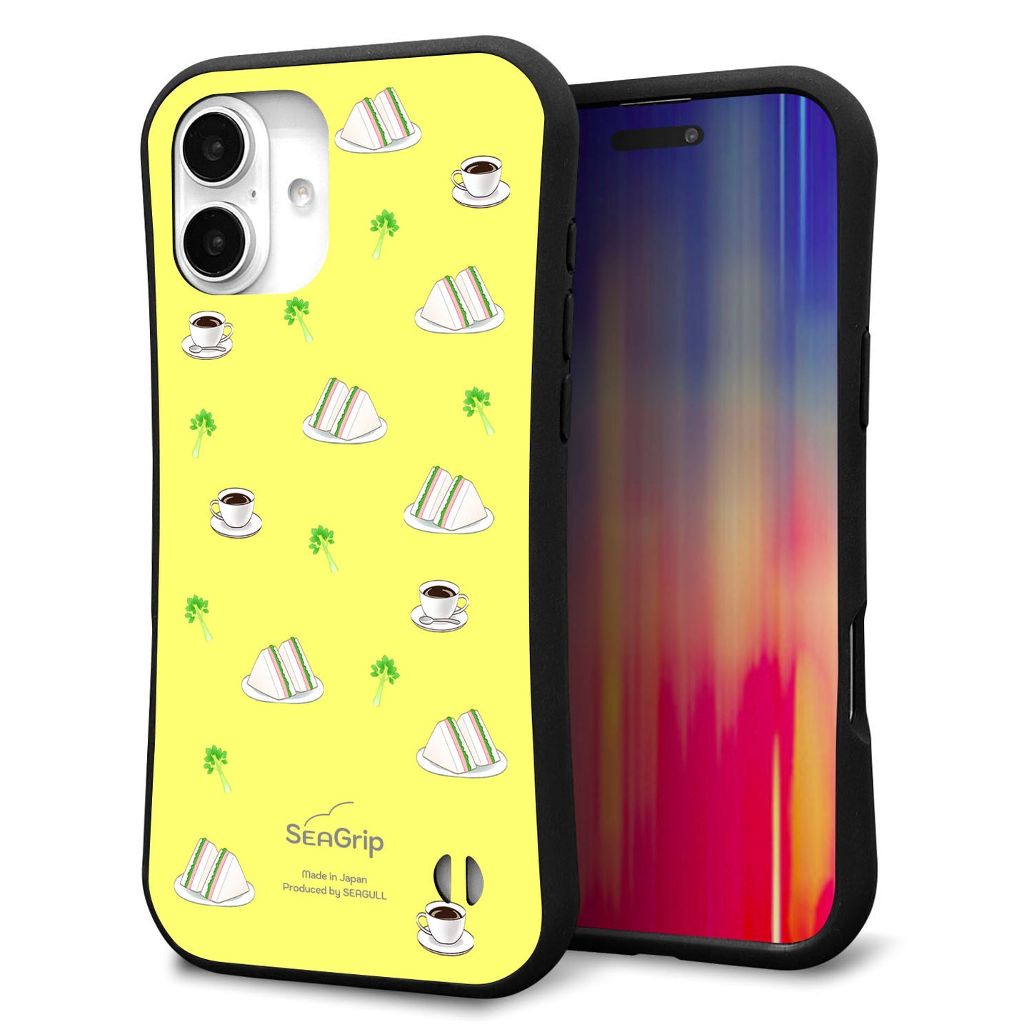 iPhone16 Plus スマホケース 「SEA Grip」 グリップケース Sライン 【NA800 アムロサンドイッチプリント Aイエロー】 UV印刷