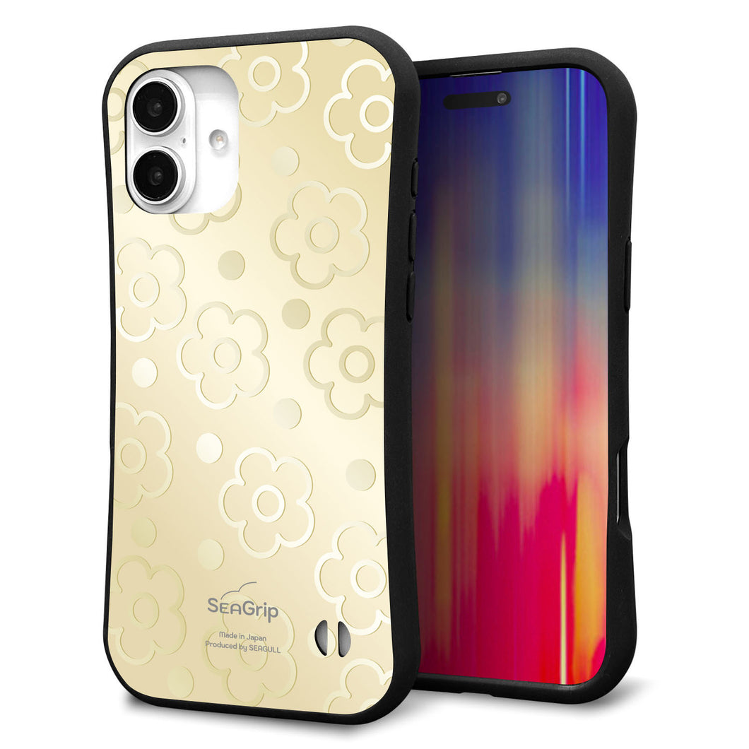 iPhone16 Plus スマホケース 「SEA Grip」 グリップケース Sライン 【SC842 エンボス風デイジーシンプル(ベージュ)】 UV印刷
