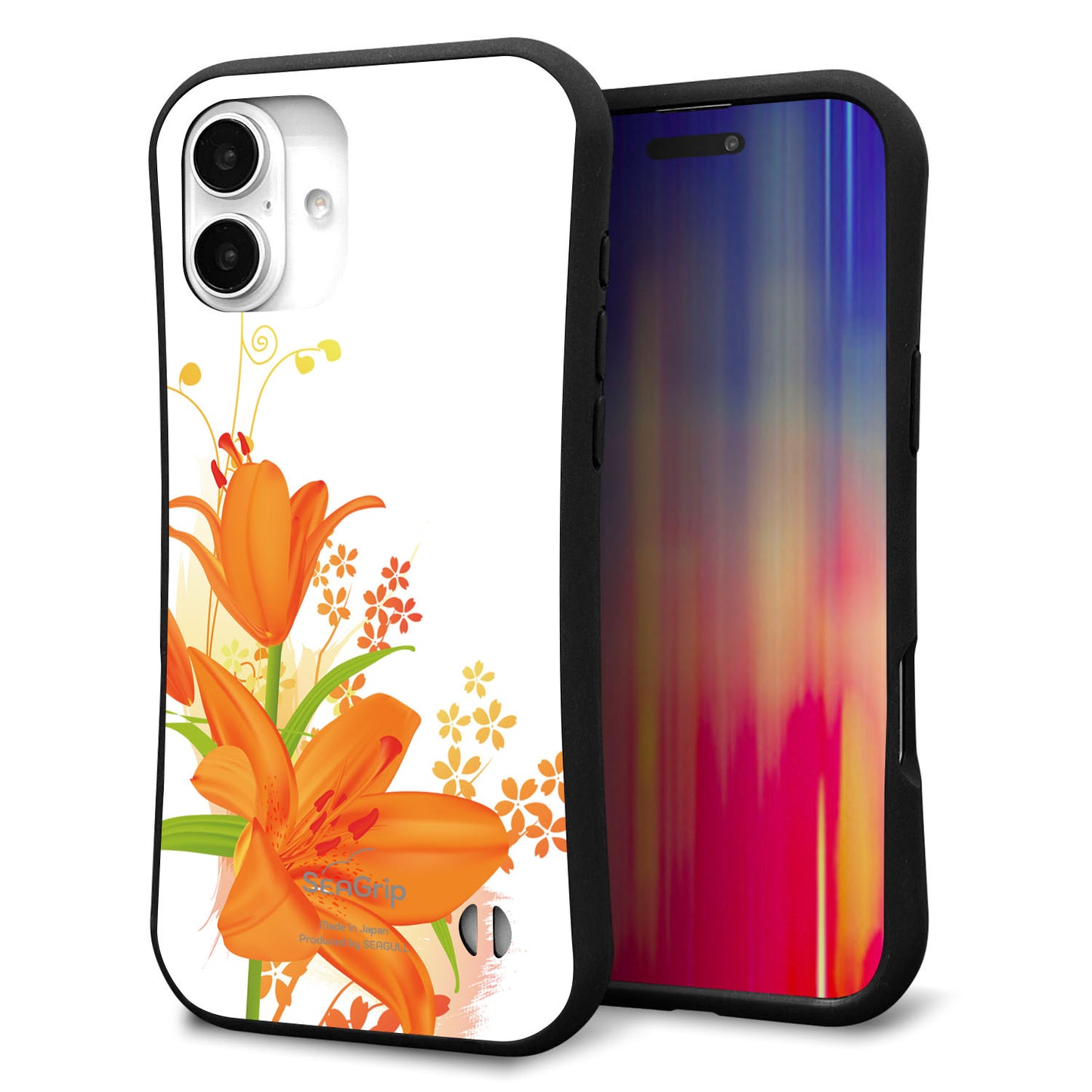 iPhone16 Plus スマホケース 「SEA Grip」 グリップケース Sライン 【SC848 ユリ(オレンジ)】 UV印刷
