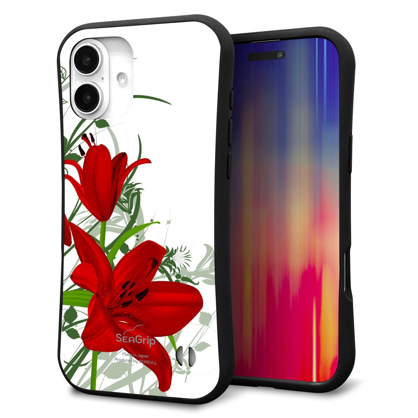 iPhone16 Plus スマホケース 「SEA Grip」 グリップケース Sライン 【SC850 ユリ(レッド)】 UV印刷
