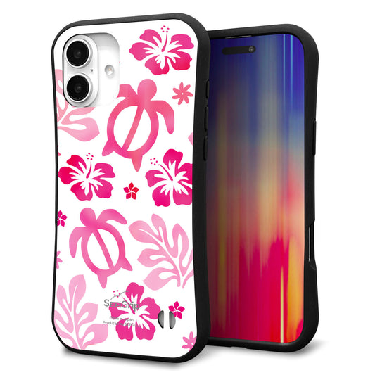 iPhone16 Plus スマホケース 「SEA Grip」 グリップケース Sライン 【SC879 ハワイアンアロハホヌ(ピンク)】 UV印刷