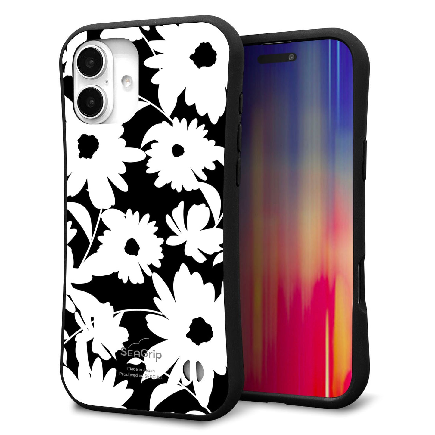 iPhone16 Plus スマホケース 「SEA Grip」 グリップケース Sライン 【SC915 花柄モノトーン 04】 UV印刷