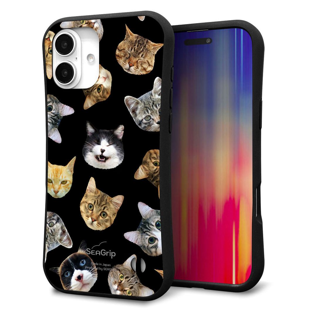 iPhone16 Plus スマホケース 「SEA Grip」 グリップケース Sライン 【SC933 ねこどっと(ブラック)】 UV印刷
