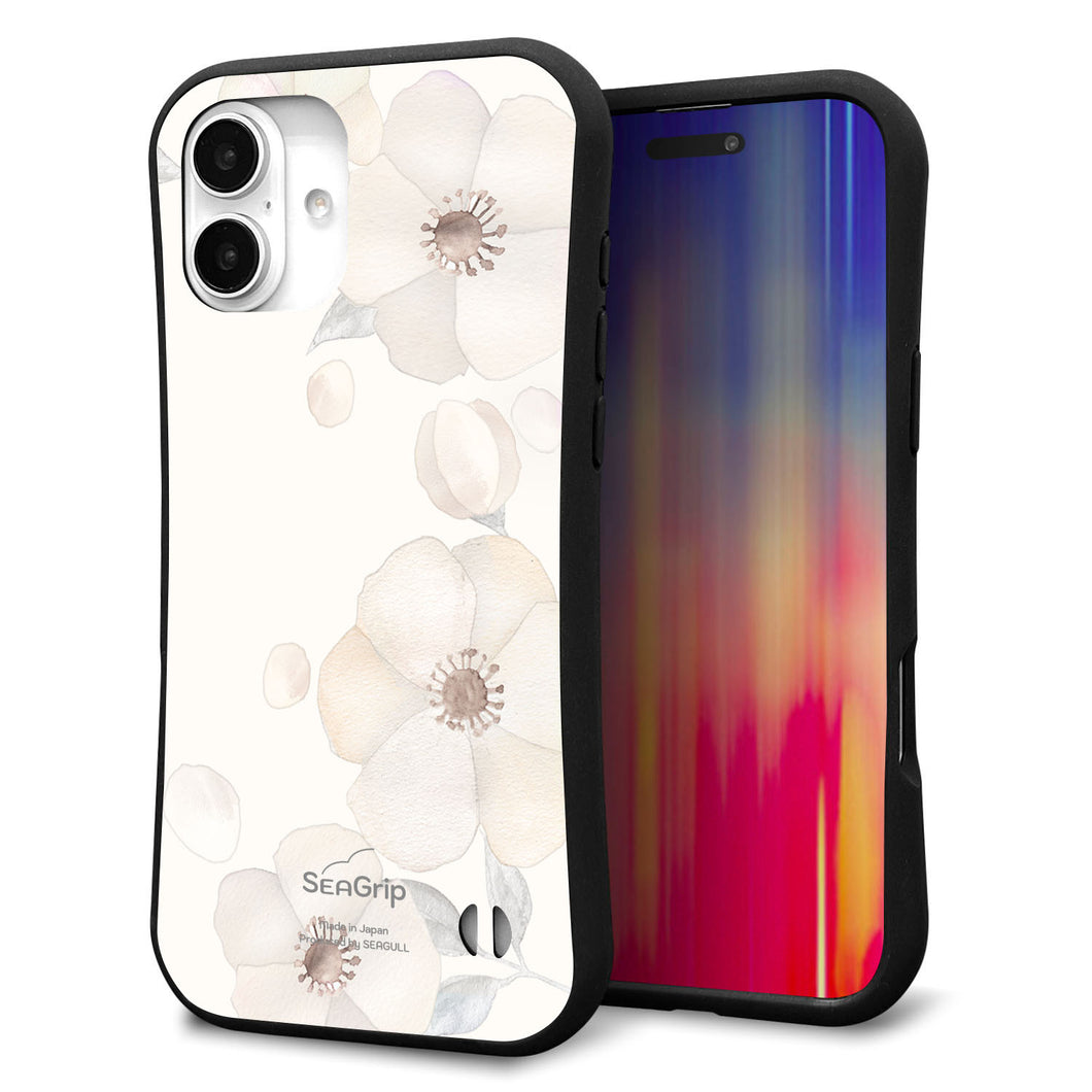 iPhone16 Plus スマホケース 「SEA Grip」 グリップケース Sライン 【SC952 ドゥ・フルール(セピア)】 UV印刷