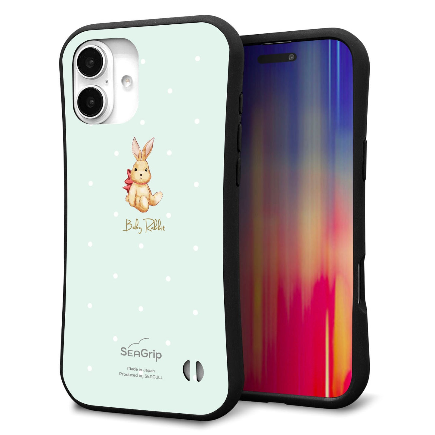 iPhone16 Plus スマホケース 「SEA Grip」 グリップケース Sライン 【SC979 Baby Rabbit グリーン ガラプリ】 UV印刷