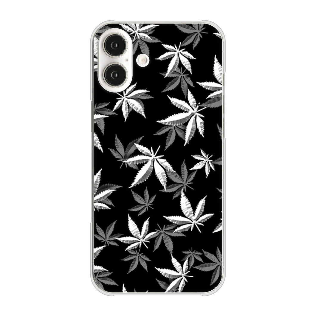iPhone16 Plus 高画質仕上げ 背面印刷 ハードケース 【064 モノトーン大麻ブラック】