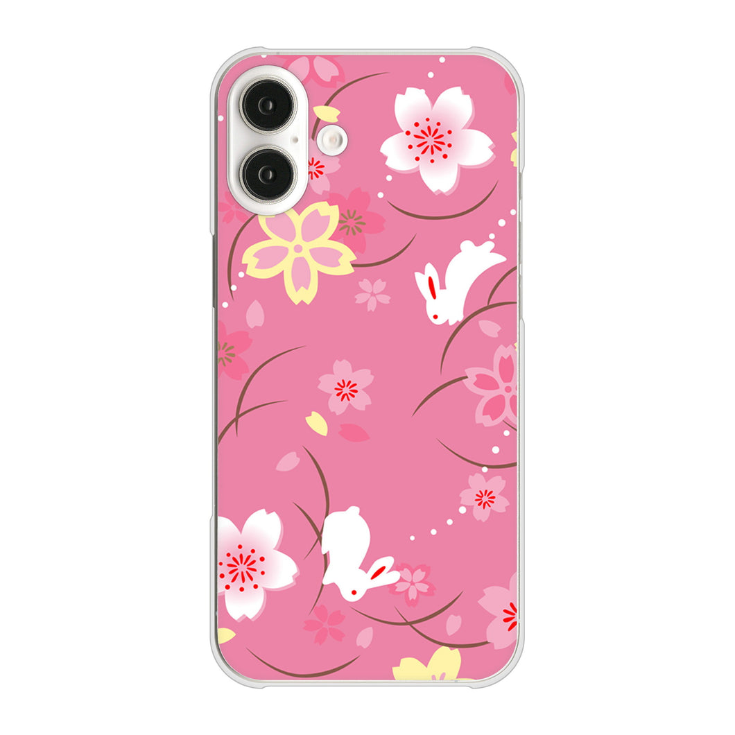 iPhone16 Plus 高画質仕上げ 背面印刷 ハードケース 【149 桜と白うさぎ】