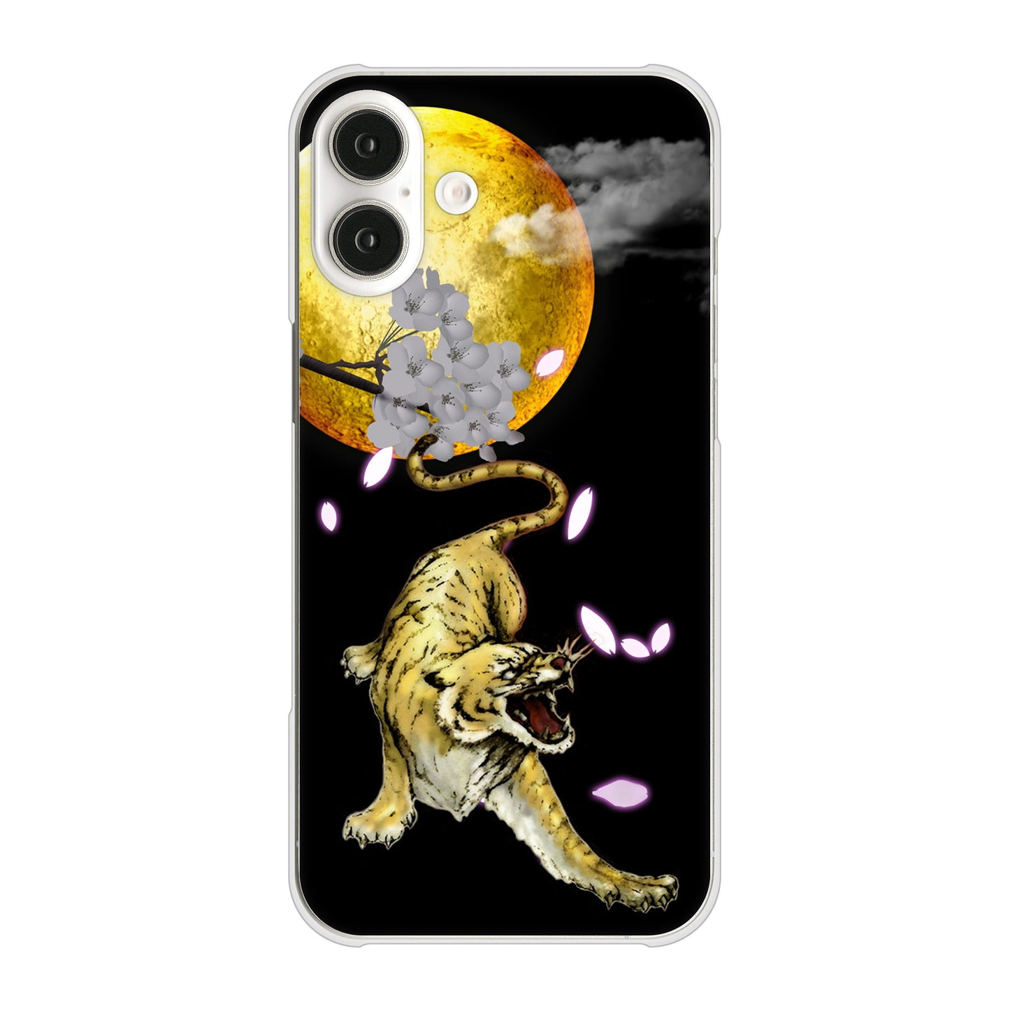 iPhone16 Plus 高画質仕上げ 背面印刷 ハードケース月とタイガー