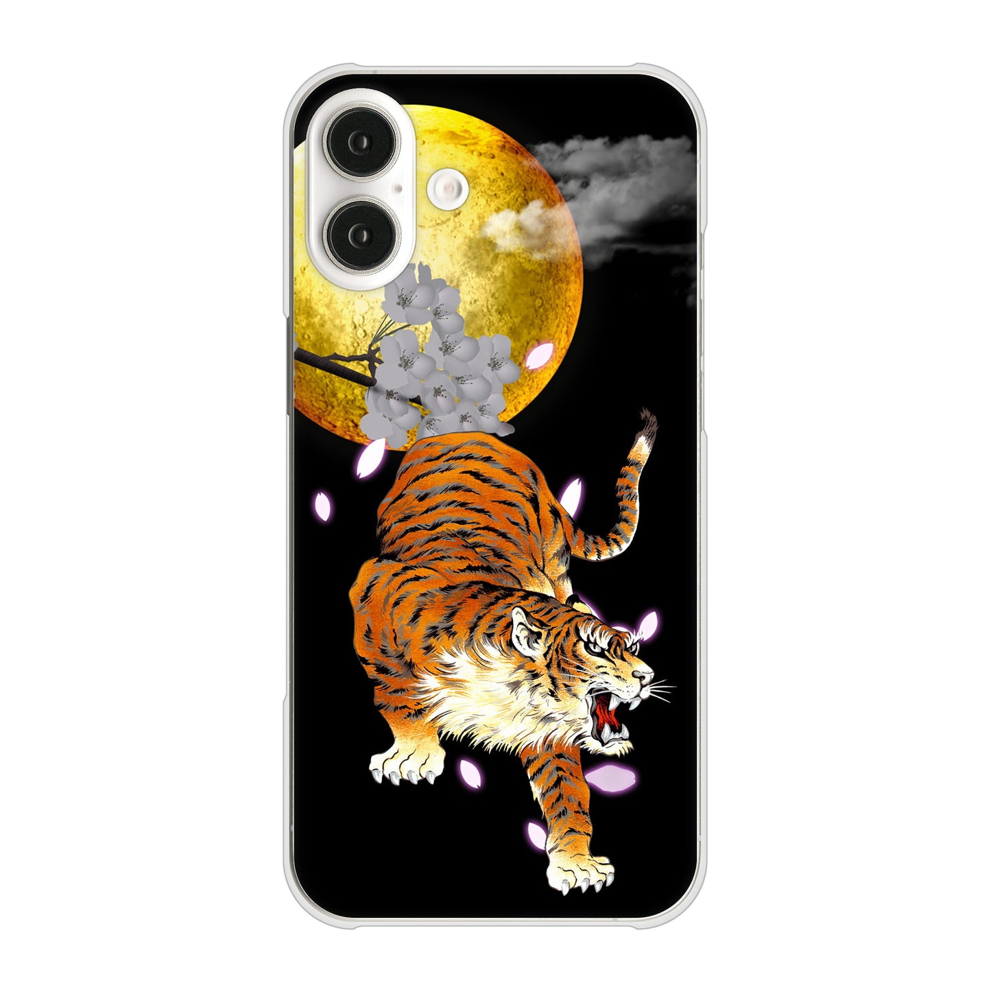iPhone16 Plus 高画質仕上げ 背面印刷 ハードケース月とタイガー