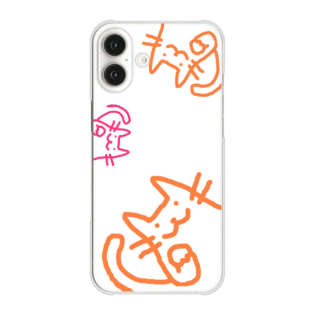 iPhone16 Plus 高画質仕上げ 背面印刷 ハードケース 【1098 手まねきする3匹のネコ】