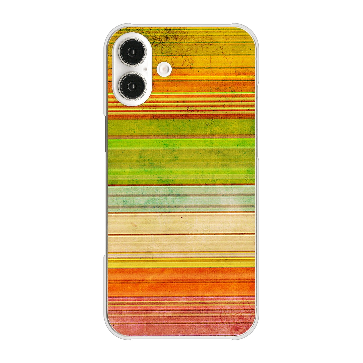iPhone16 Plus 高画質仕上げ 背面印刷 ハードケース 【1324 ビンテージボーダー(色彩)】