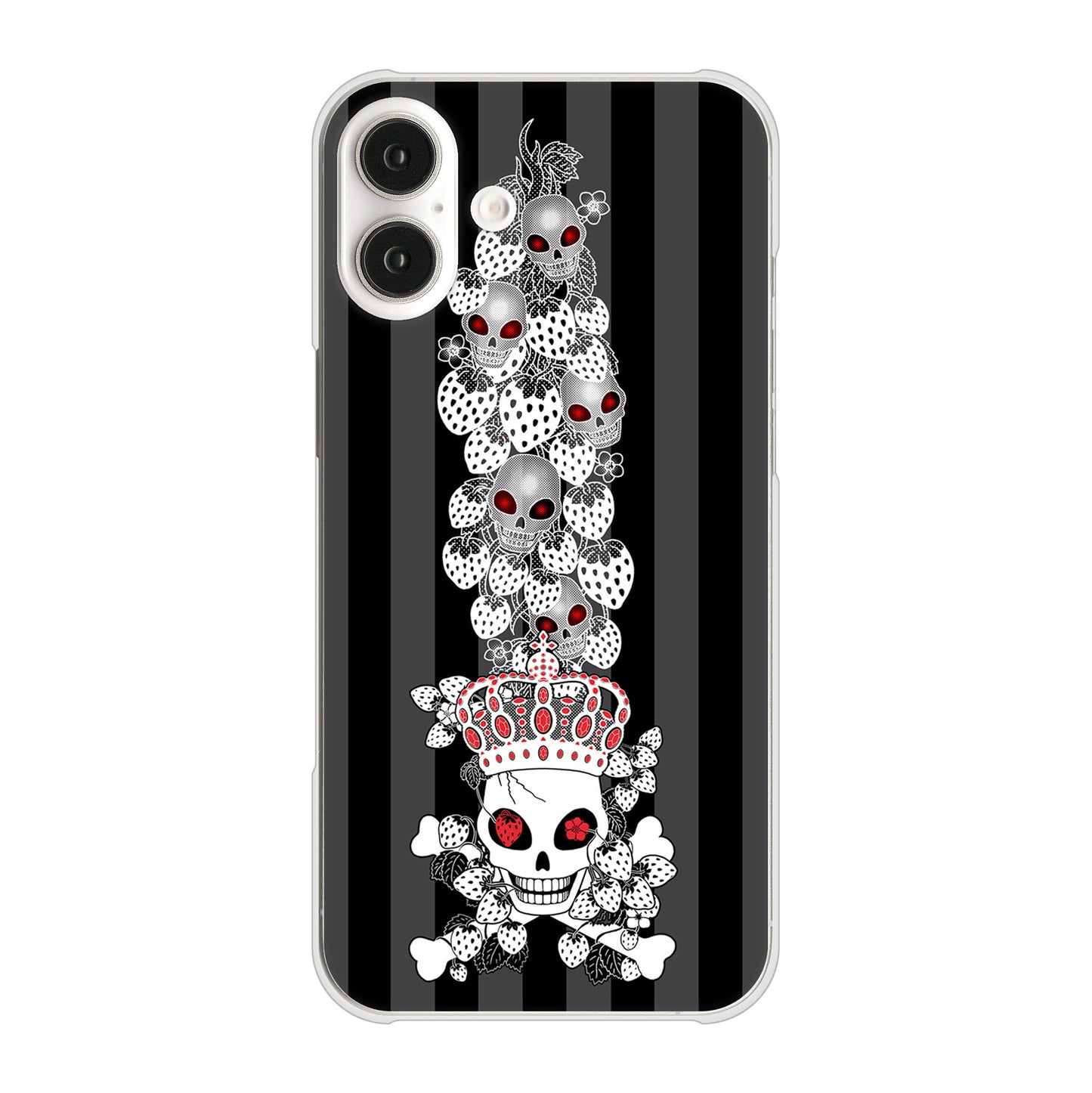 iPhone16 Plus 高画質仕上げ 背面印刷 ハードケースむかいあぐる 苺骸骨王冠蔦