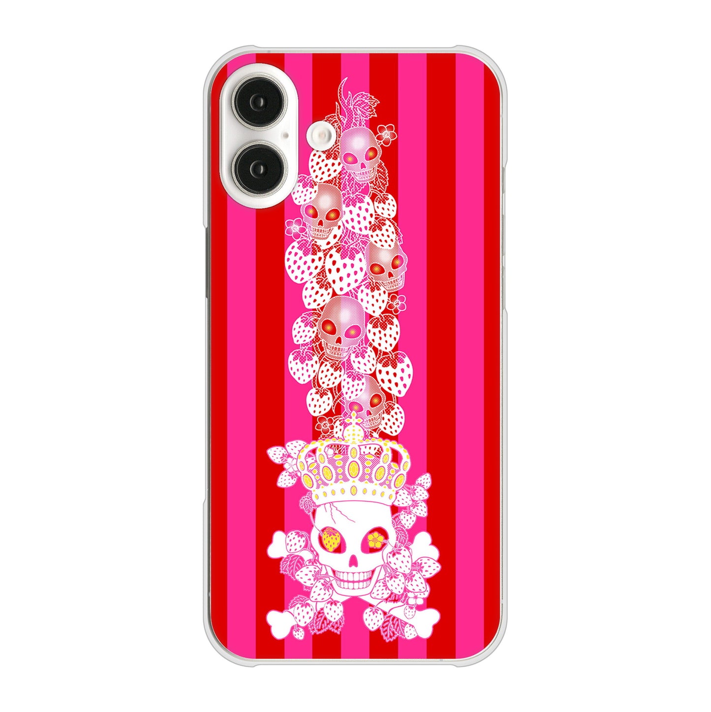 iPhone16 Plus 高画質仕上げ 背面印刷 ハードケースむかいあぐる 苺骸骨王冠蔦