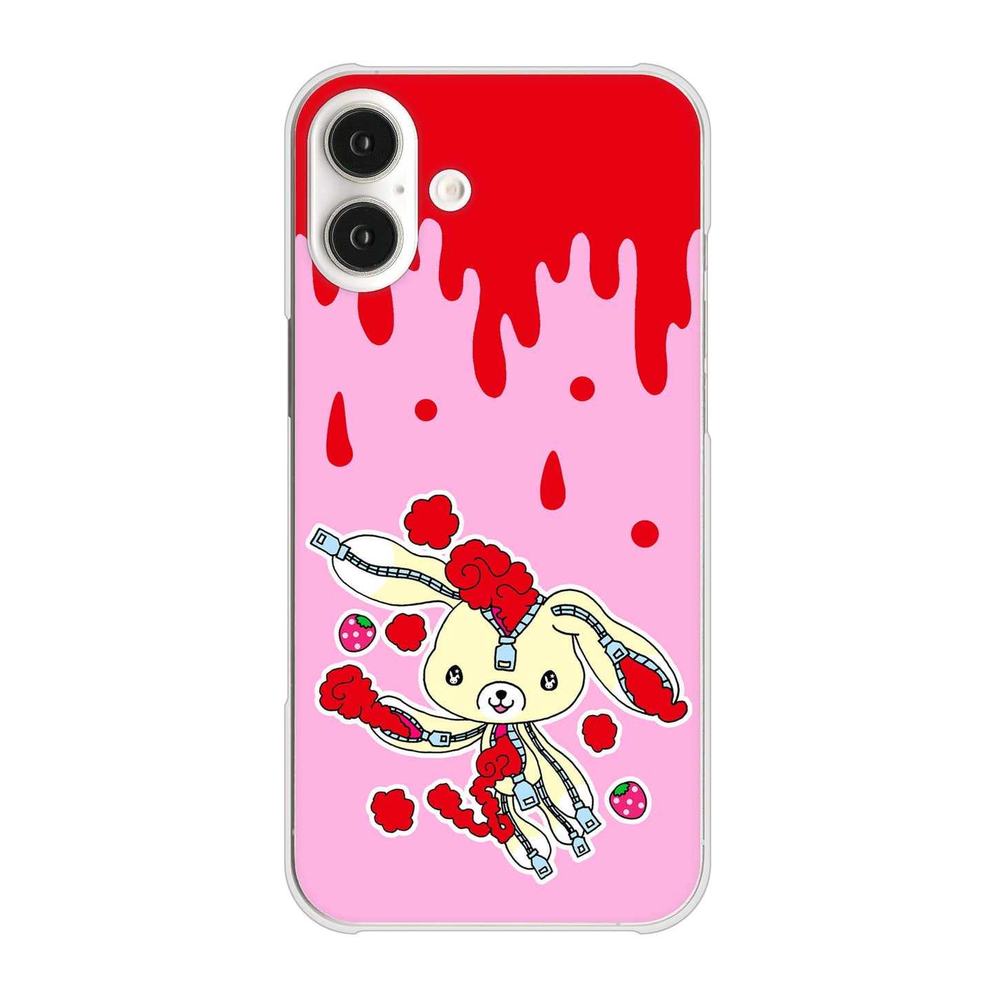 iPhone16 Plus 高画質仕上げ 背面印刷 ハードケースむかいあぐる ジッパーうさぎのジッピョン