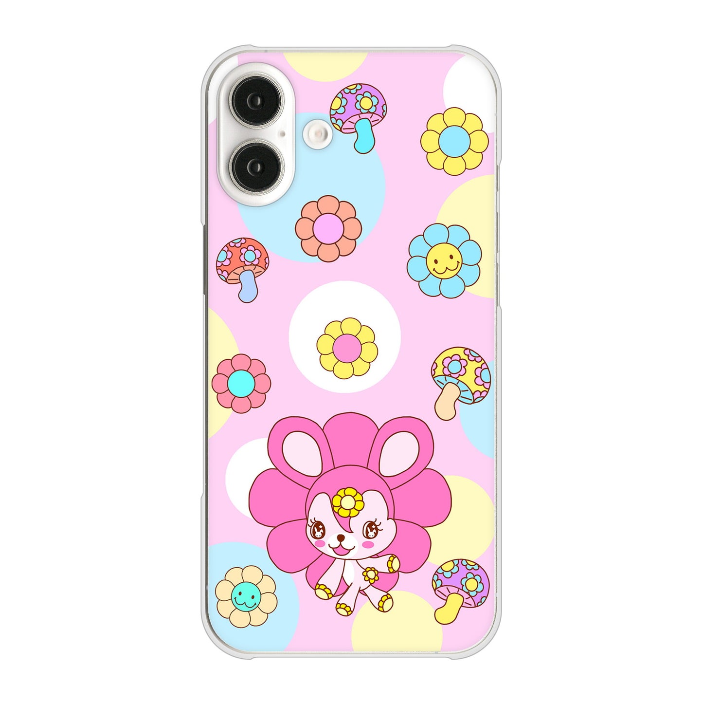 iPhone16 Plus 高画質仕上げ 背面印刷 ハードケースむかいあぐる フラワーうさぎのフラッピョン