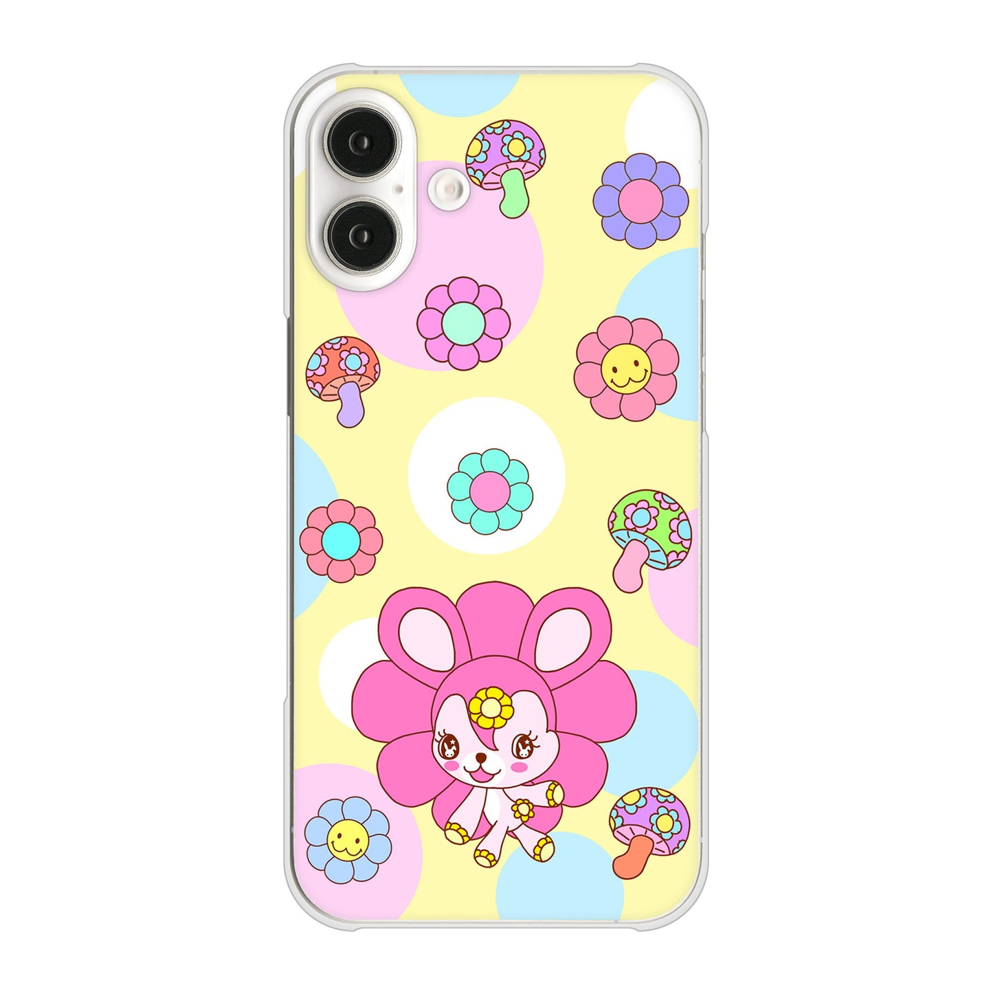 iPhone16 Plus 高画質仕上げ 背面印刷 ハードケースむかいあぐる フラワーうさぎのフラッピョン