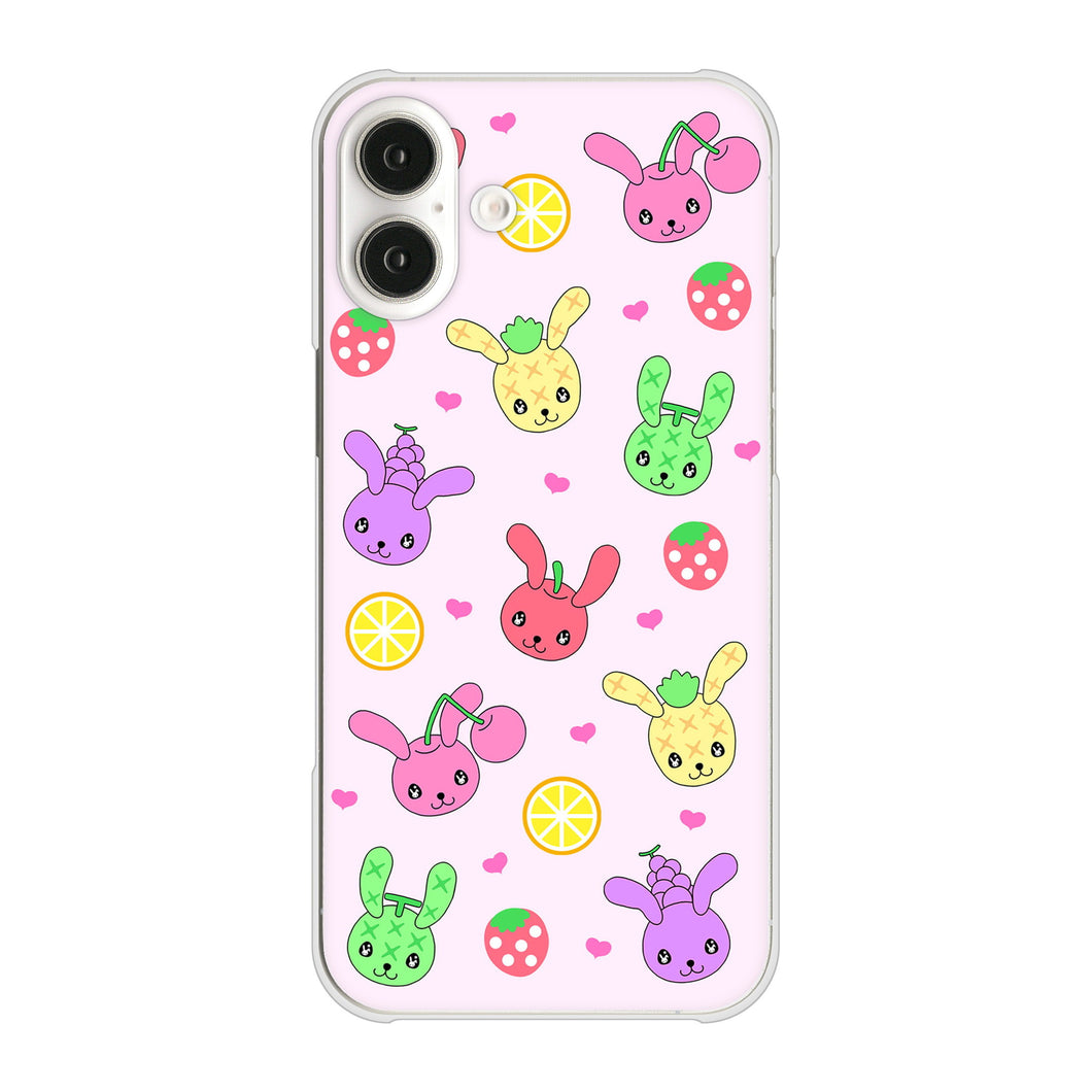 iPhone16 Plus 高画質仕上げ 背面印刷 ハードケースむかいあぐる フルーツうさぎのブルーラビッツ