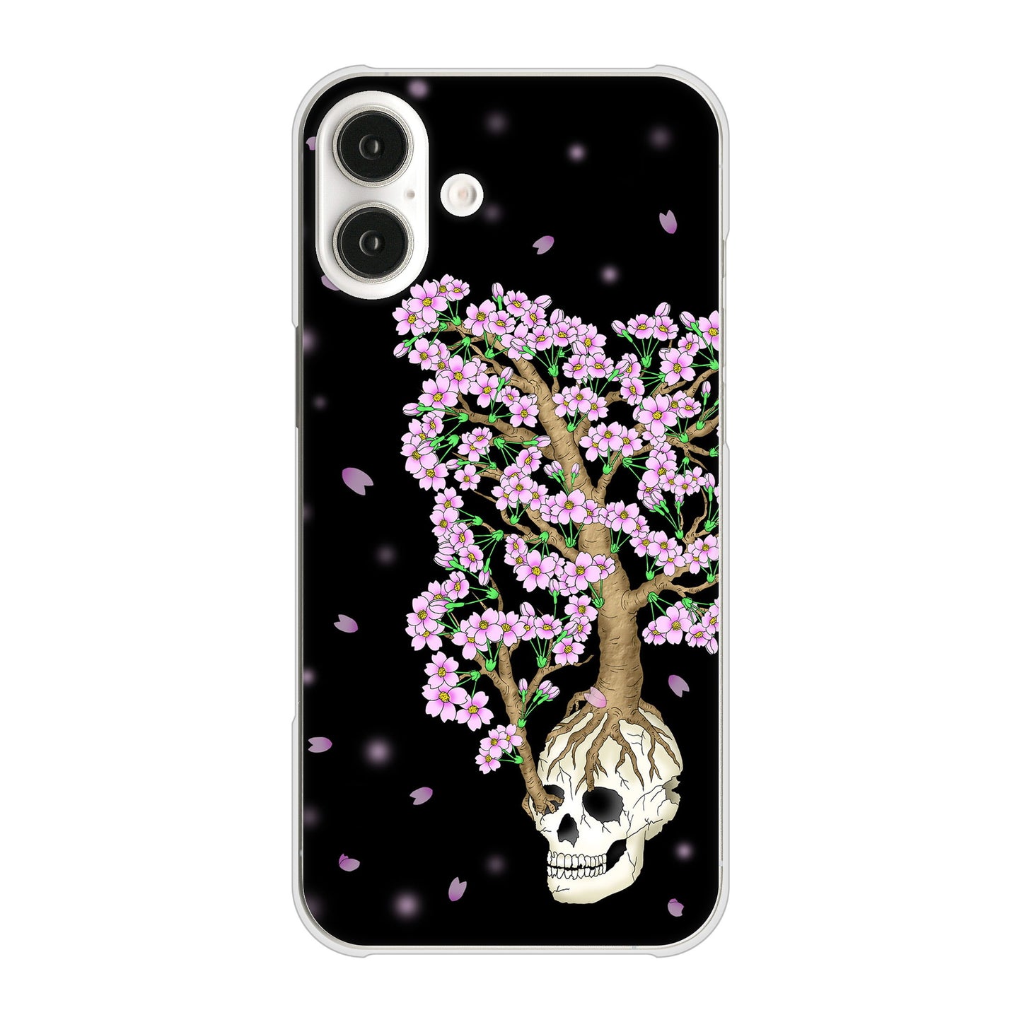 iPhone16 Plus 高画質仕上げ 背面印刷 ハードケースむかいあぐる 苺骸骨王冠蔦