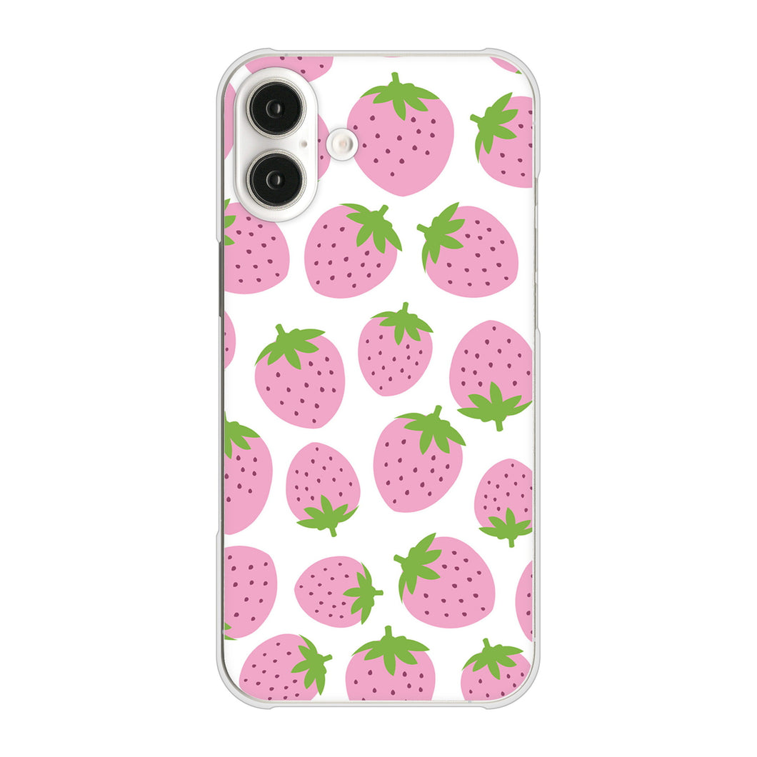 iPhone16 Plus 高画質仕上げ 背面印刷 ハードケース小さいイチゴ模様