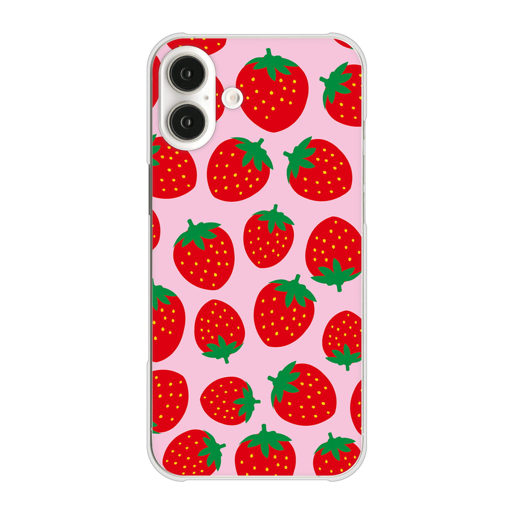 iPhone16 Plus 高画質仕上げ 背面印刷 ハードケース小さいイチゴ模様