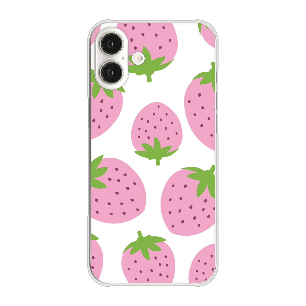 iPhone16 Plus 高画質仕上げ 背面印刷 ハードケース大きいイチゴ模様