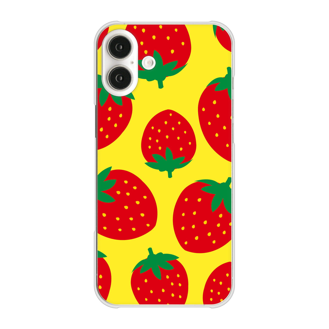 iPhone16 Plus 高画質仕上げ 背面印刷 ハードケース大きいイチゴ模様