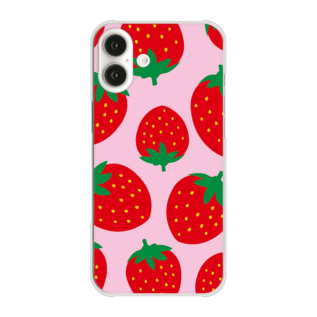 iPhone16 Plus 高画質仕上げ 背面印刷 ハードケース大きいイチゴ模様