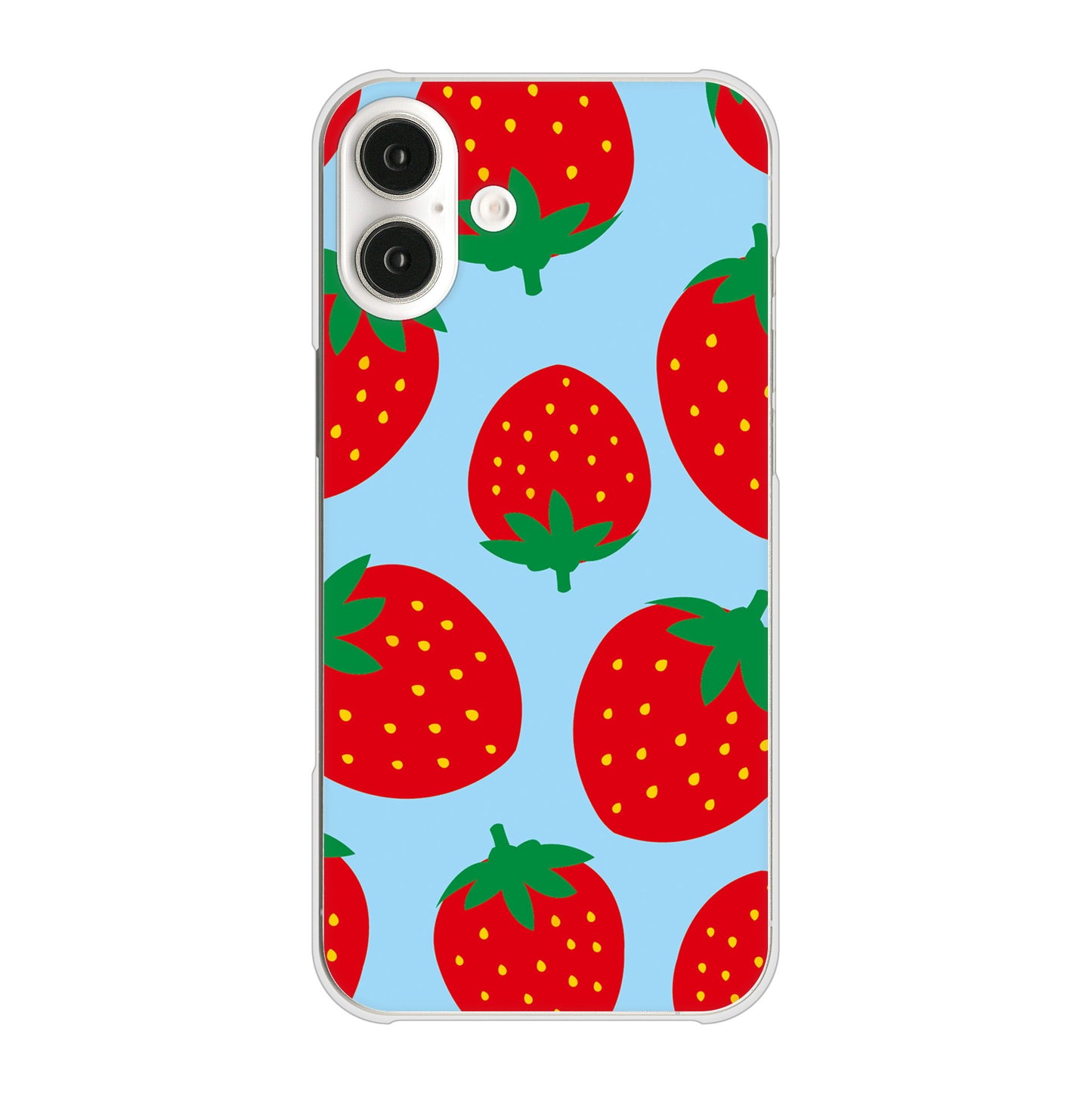 iPhone16 Plus 高画質仕上げ 背面印刷 ハードケース大きいイチゴ模様