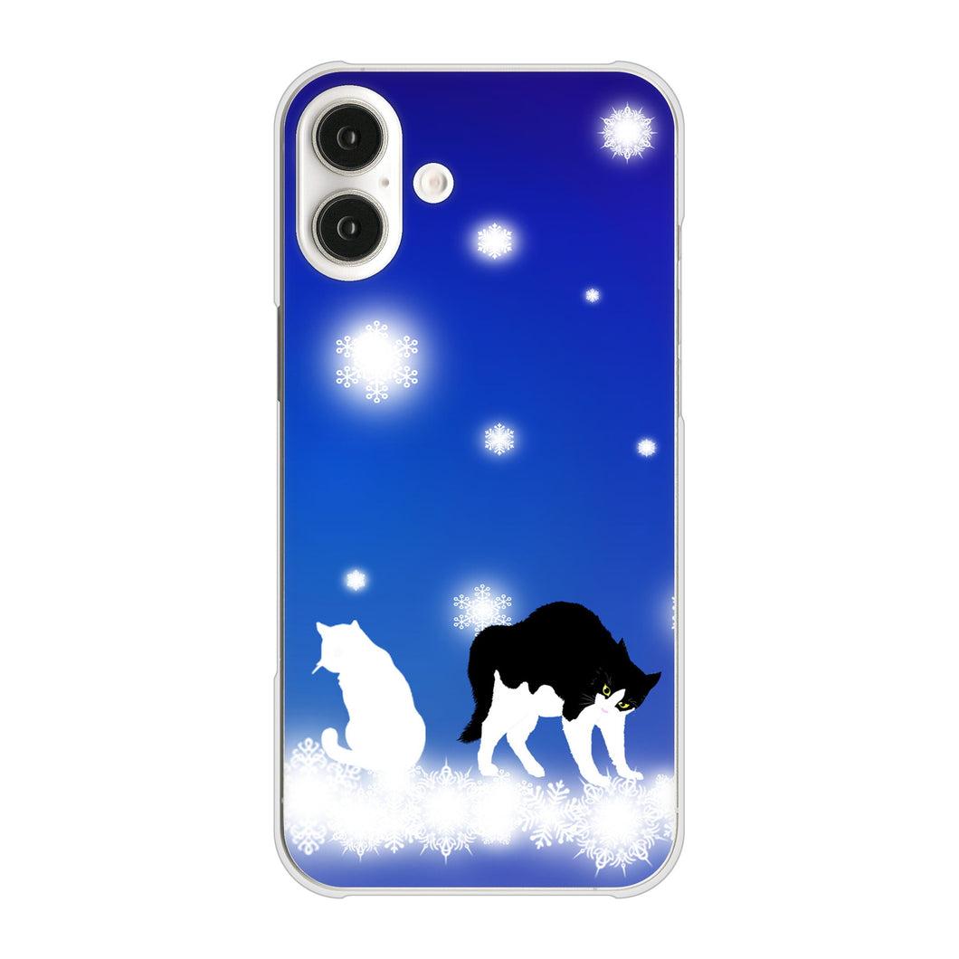 iPhone16 Plus 高画質仕上げ 背面印刷 ハードケース 【YJ335 雪の結晶 はちわれ】