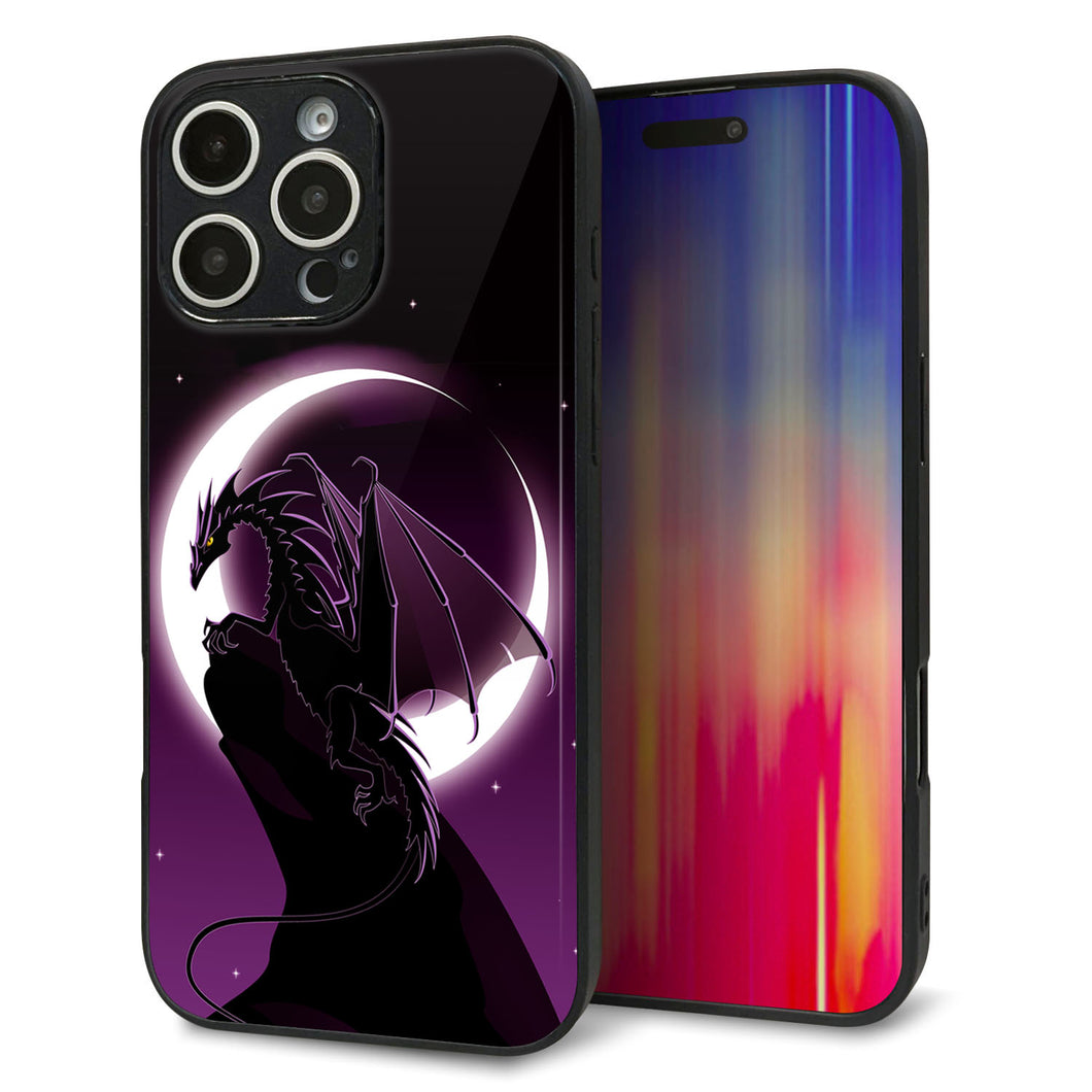 iPhone16 Pro Max 強化ガラス&TPUスマホケース ガラプリ【037 三日月とドラゴン】