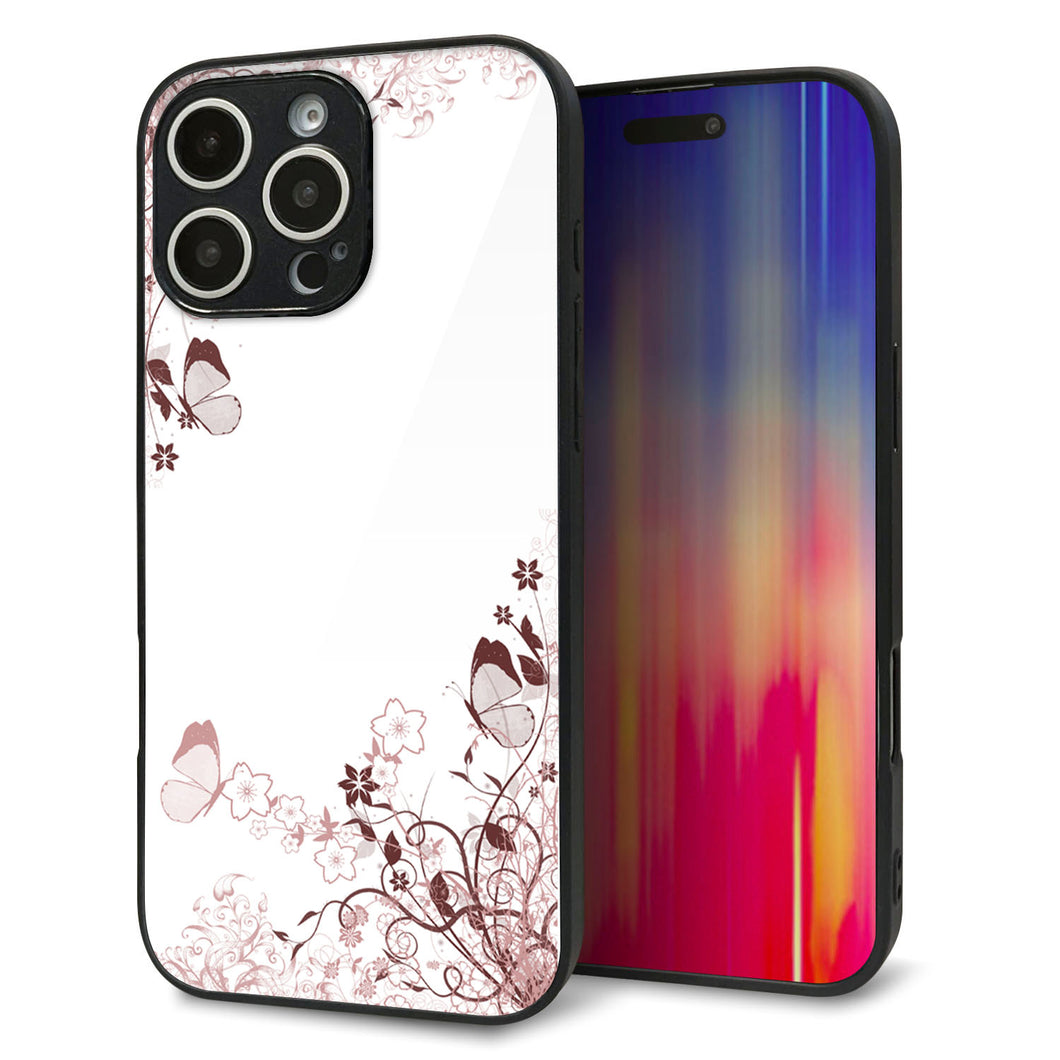 iPhone16 Pro Max 強化ガラス&TPUスマホケース ガラプリ【142 桔梗と桜と蝶】