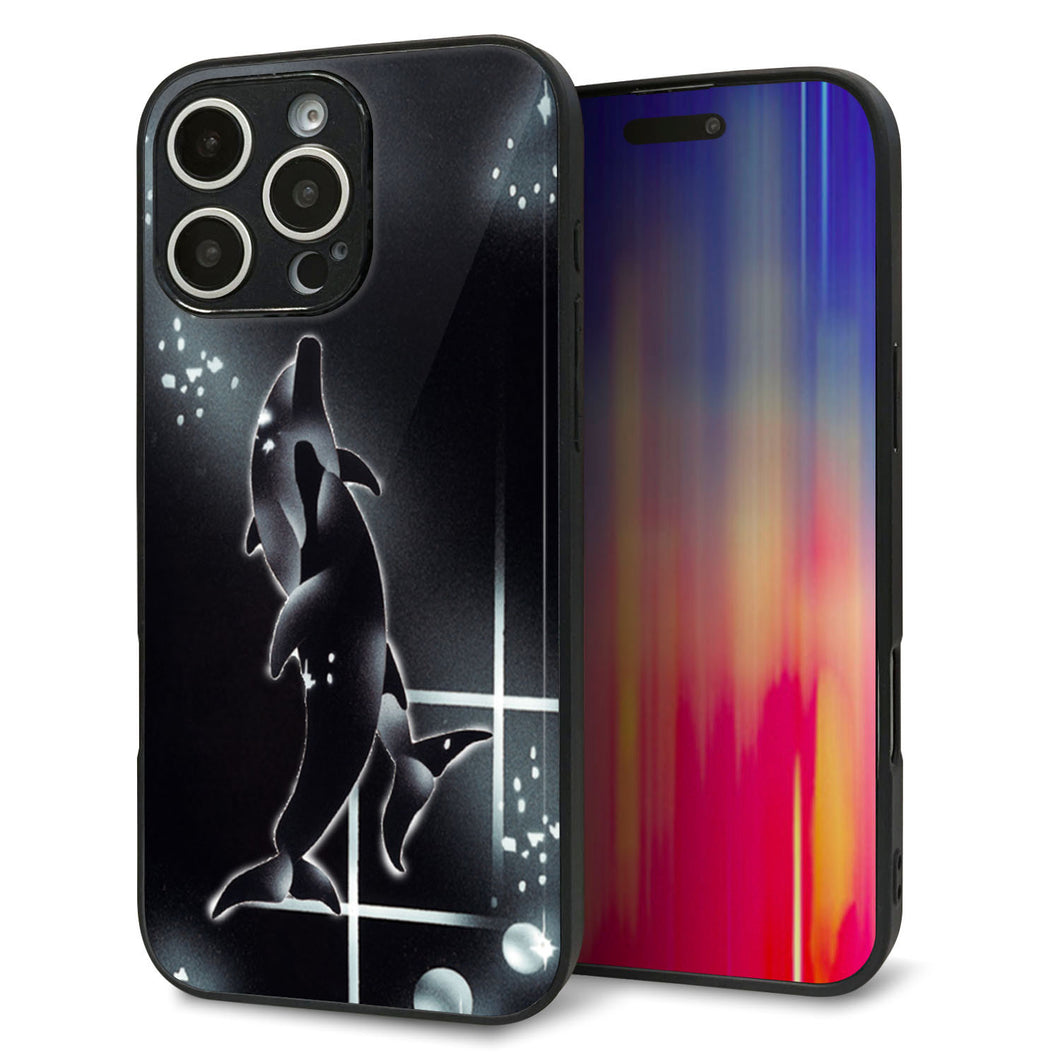 iPhone16 Pro Max 強化ガラス&TPUスマホケース ガラプリ【158 ブラックドルフィン】
