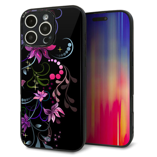 iPhone16 Pro Max 強化ガラス&TPUスマホケース ガラプリ【263 闇に浮かぶ華】