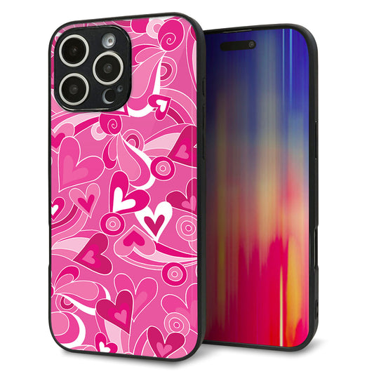 iPhone16 Pro Max 強化ガラス&TPUスマホケース ガラプリ【383 ピンクのハート】