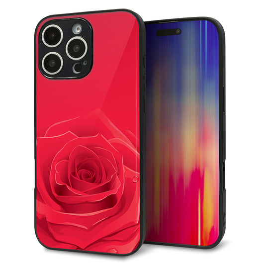 iPhone16 Pro Max 強化ガラス&TPUスマホケース ガラプリ【395 赤いバラ】