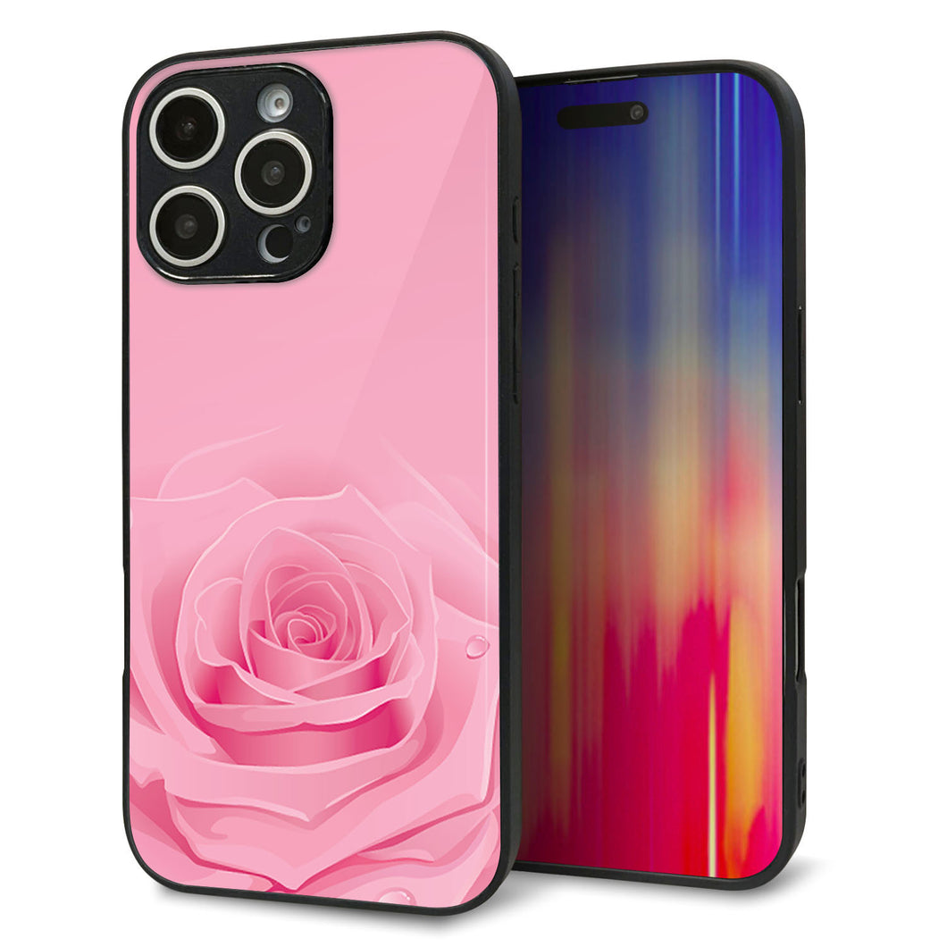 iPhone16 Pro Max 強化ガラス&TPUスマホケース ガラプリ【401 ピンクのバラ】