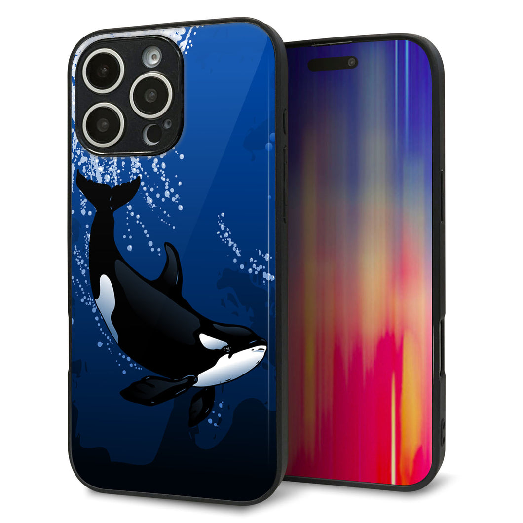 iPhone16 Pro Max 強化ガラス&TPUスマホケース ガラプリ【423 シャチ】