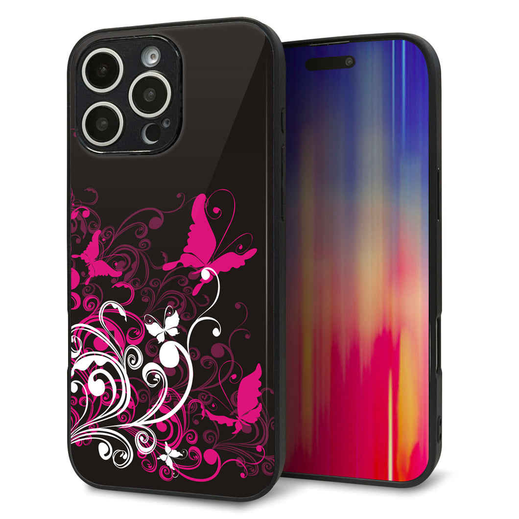 iPhone16 Pro Max 強化ガラス&TPUスマホケース ガラプリ【585 闇に舞う蝶】