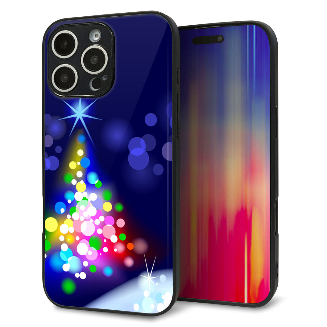 iPhone16 Pro Max 強化ガラス&TPUスマホケース ガラプリ【720 白銀のクリスマスツリー】
