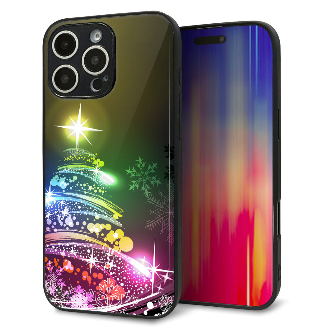 iPhone16 Pro Max 強化ガラス&TPUスマホケース ガラプリ【722 レインボークリスマス】